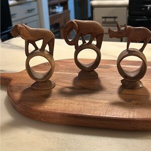 Handcrafted Wooden Safari Animal Napkin Rings - Brown